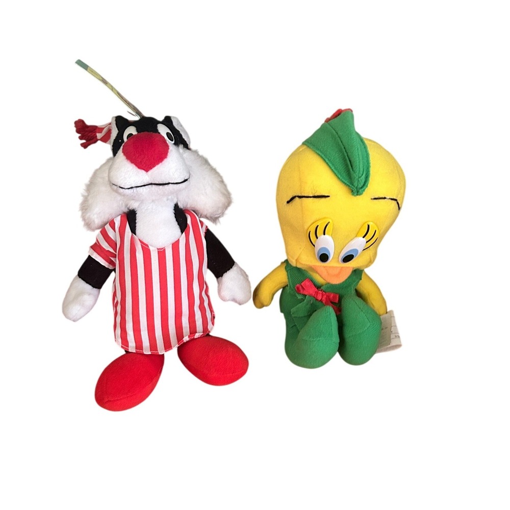 Vintage '92 Looney Tunes Sylvester & Tweety Robin Hood Plush NWT Warner Bros Set